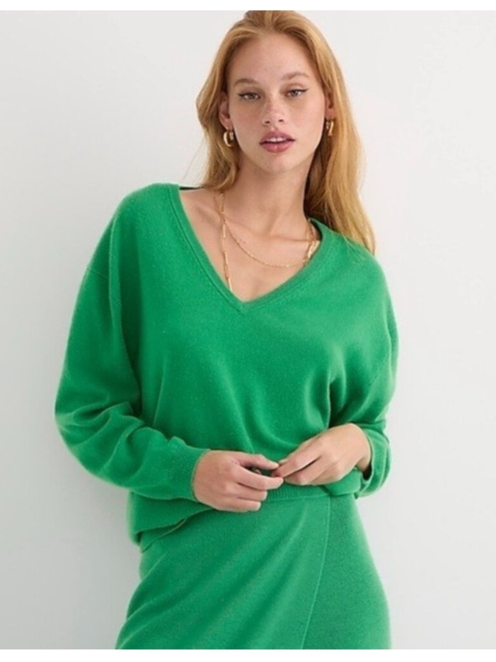 NWT J. Crew Kelly Green V-Neck 100% Cashmere Sweater Size Medium